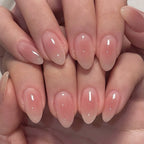 Blush Pink Aura Jelly Medium Almond Press-On Nails, 24 Pcs + Glue