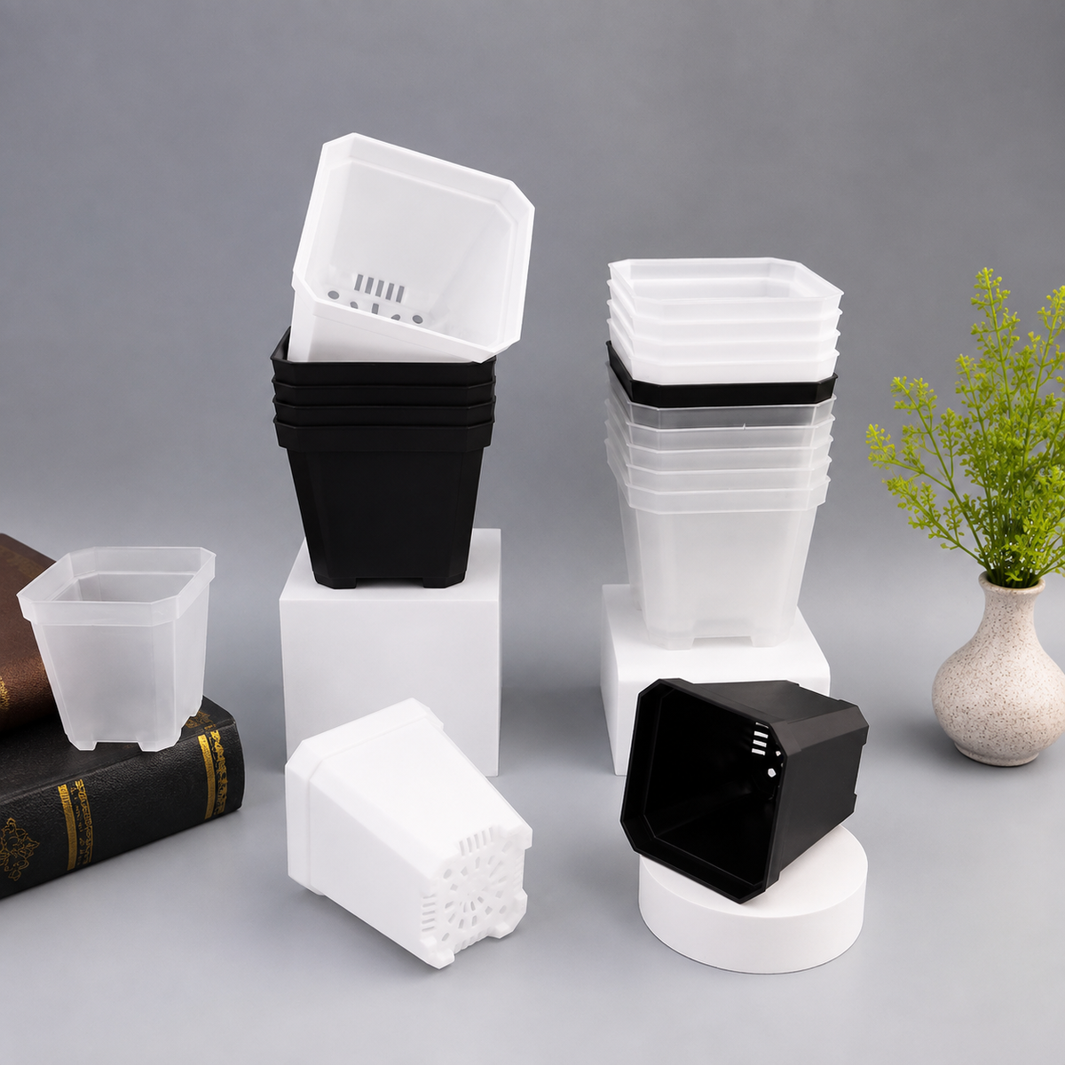 10-Pack Small Square Nursery Pots with Drainage Holes