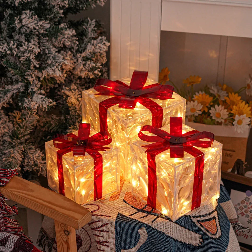 Light-Up Christmas Gift Boxes Set of 3