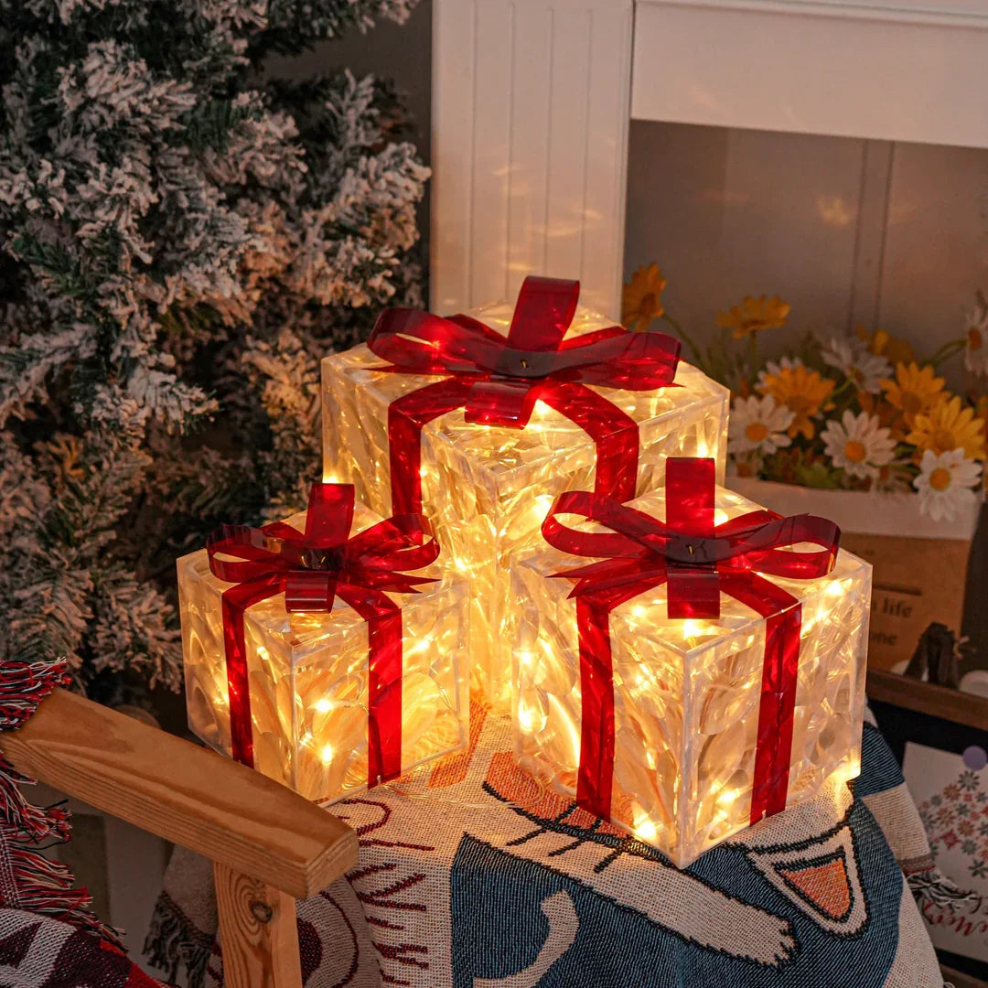 Light-Up Christmas Gift Boxes Set of 3