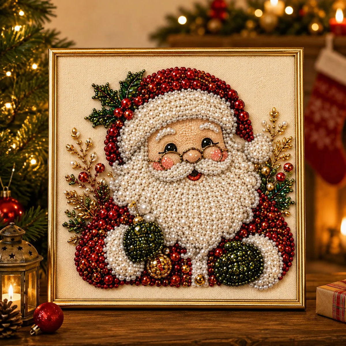 DIY Christmas Pearl Art Kit with Frame – 3D Bead Craft Decor