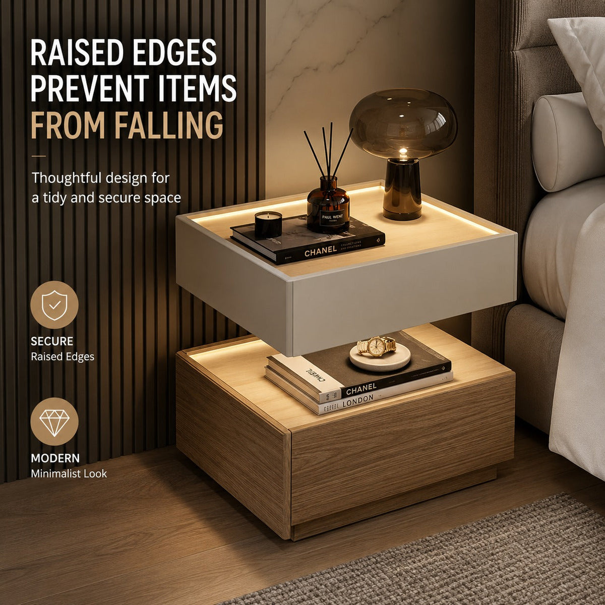 Backlit Edge Modern Floating Wall Nightstand