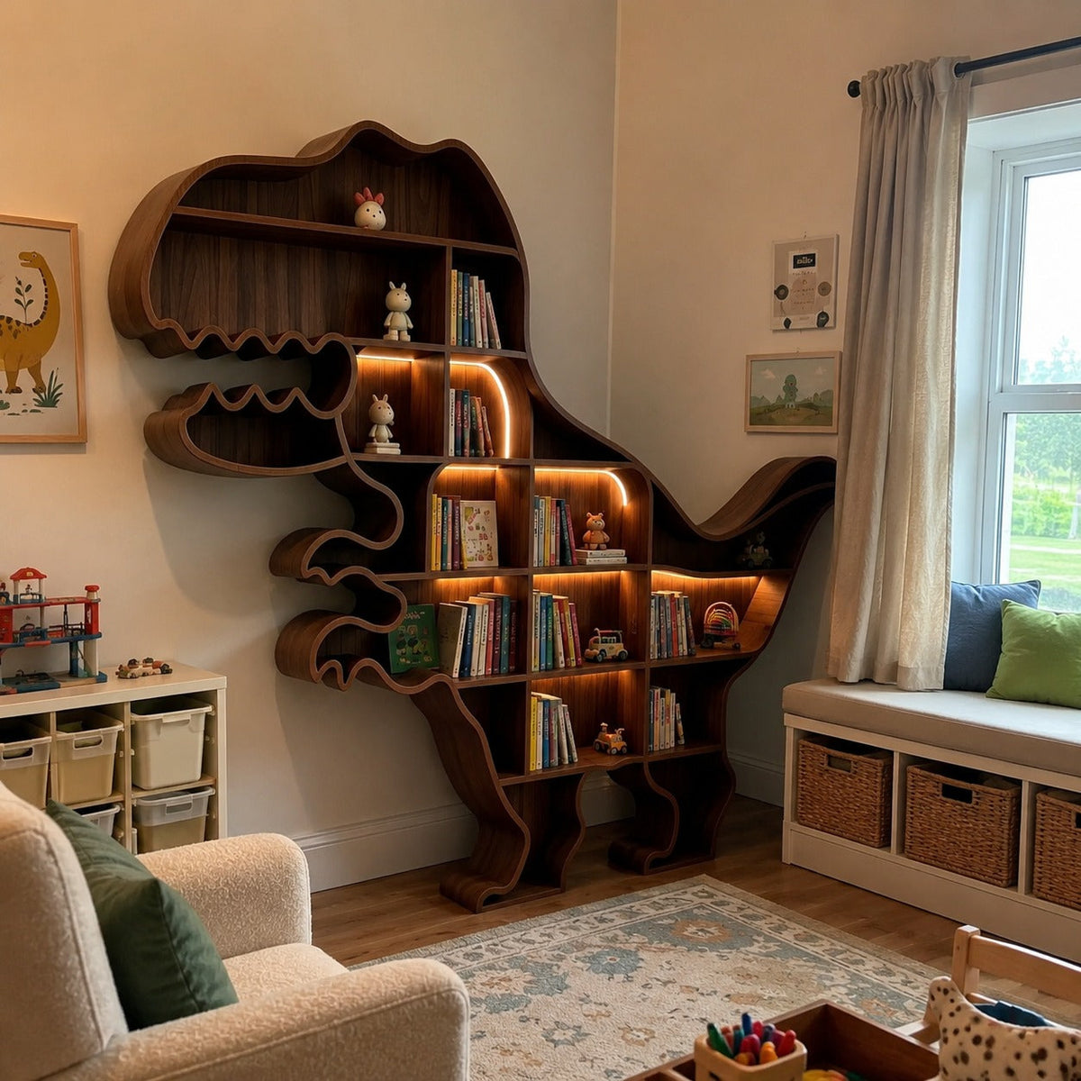 Roar & Read Dinosaur Kids Bookshelf Storage