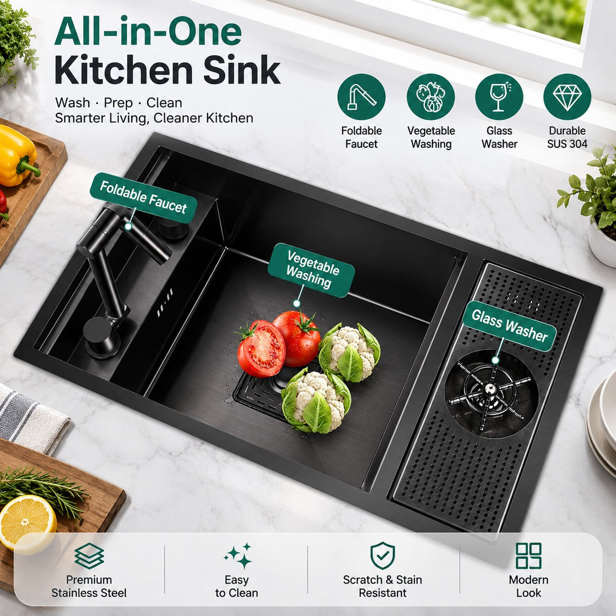 Ombretta Hidden Concealed Kitchen Sink Cover Board