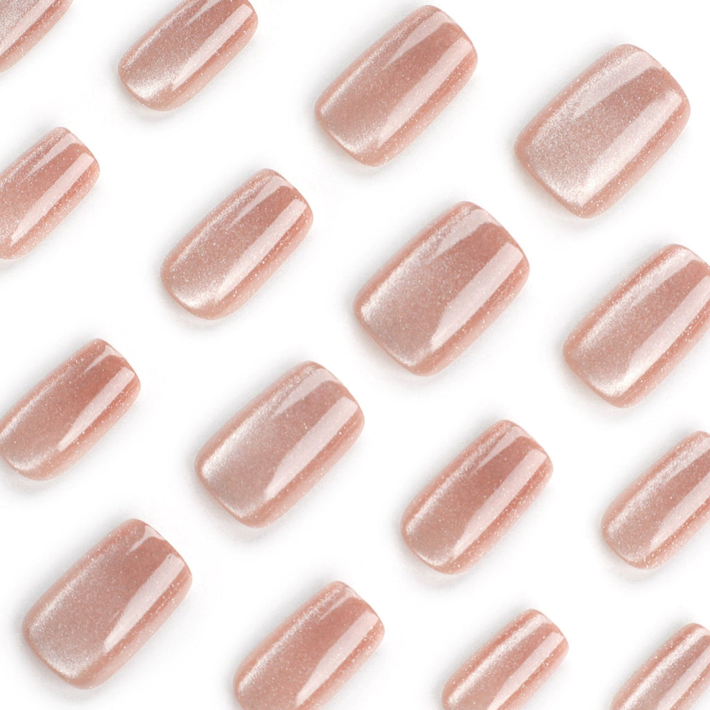 Champagne Cat Eye Short Tapered Square Press-On Nails, 24 Pcs + Glue