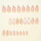 White French 3D Floral Gold Line Almond Press On Nails | 24 Count
