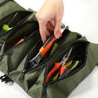 Roll Up Tool Bag with 5 Zippered Pockets Canvas Tool Organizer