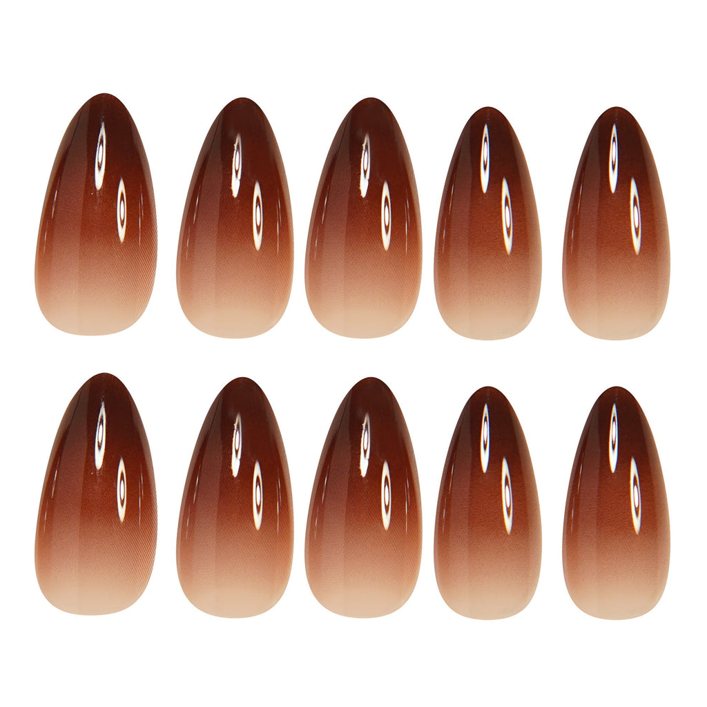 Chocolate Brown Ombre French Short Almond Press On Nails | 24 Count