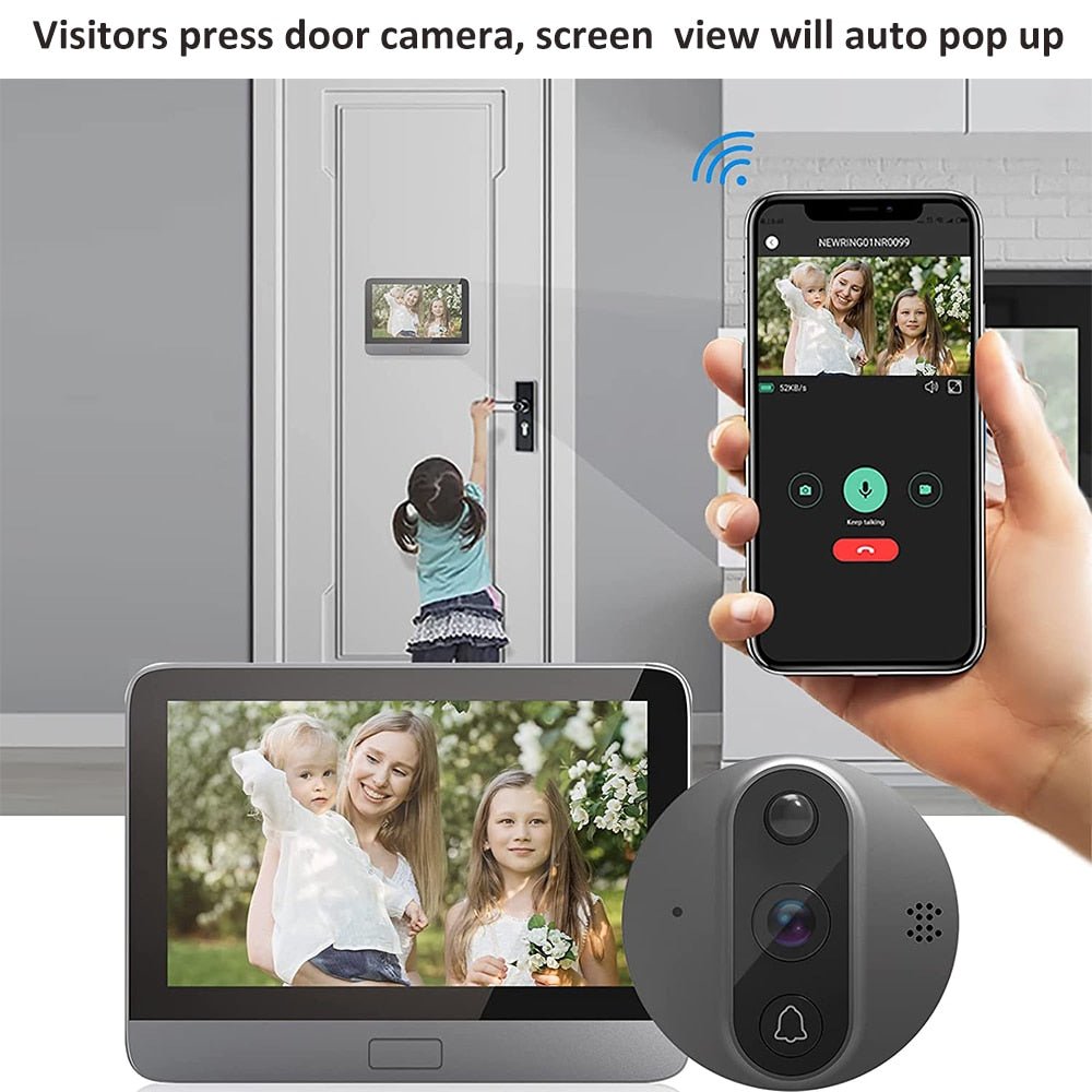 Digital Door Viewer - 1080P WiFi DoorBell Eye Peephole Camera with Monitor 4.3 Inch LCD Screen Motion Detection