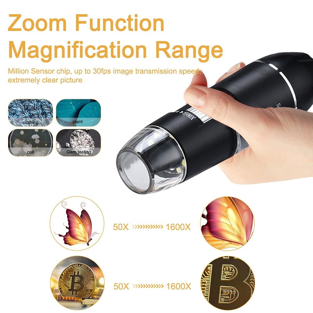 Digital USB Microscope with Carrying Case & Metal Stand, Wide Compatibity, Windows, Mac, Linux, Andriod
