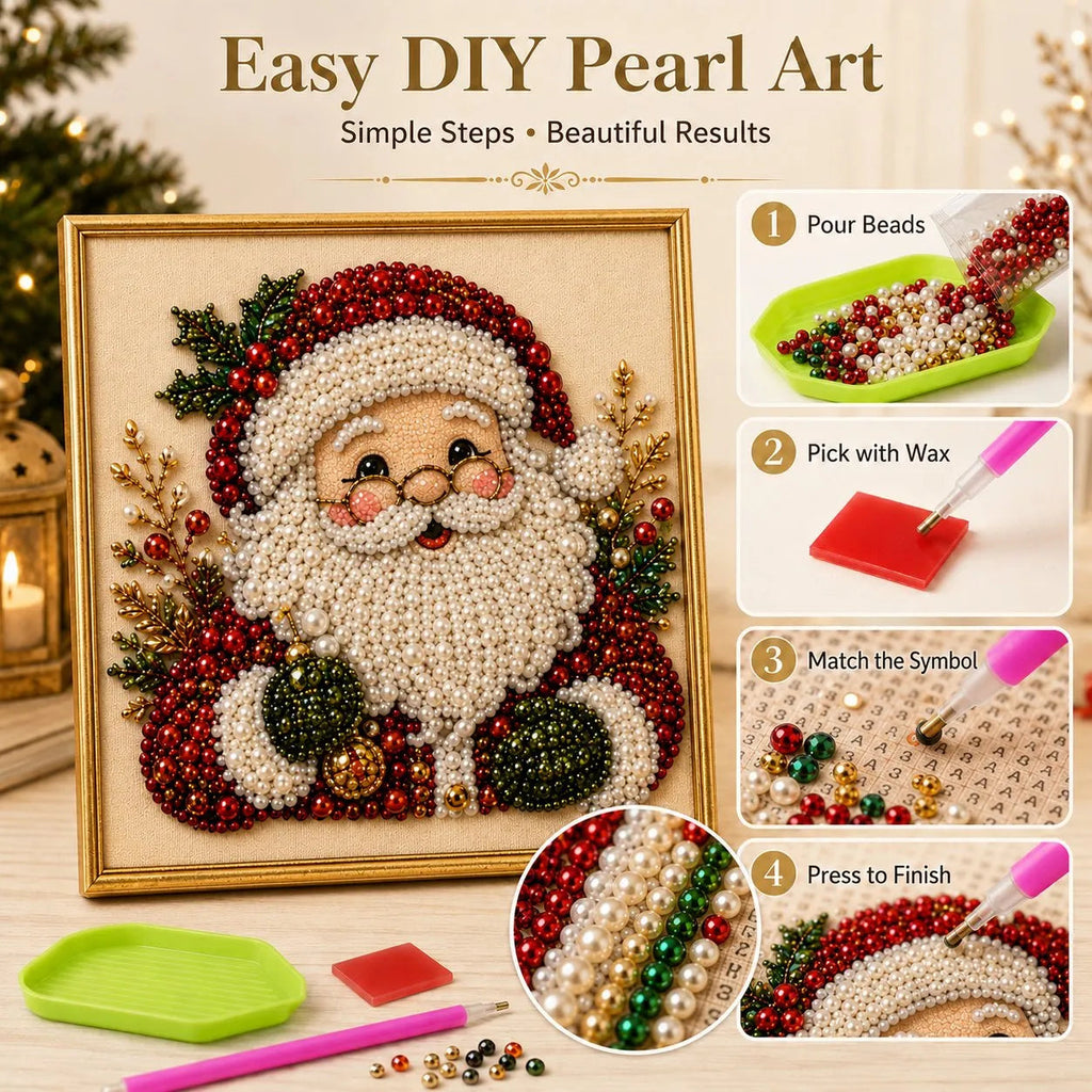 DIY Christmas Pearl Art Kit with Frame – 3D Bead Craft Decor