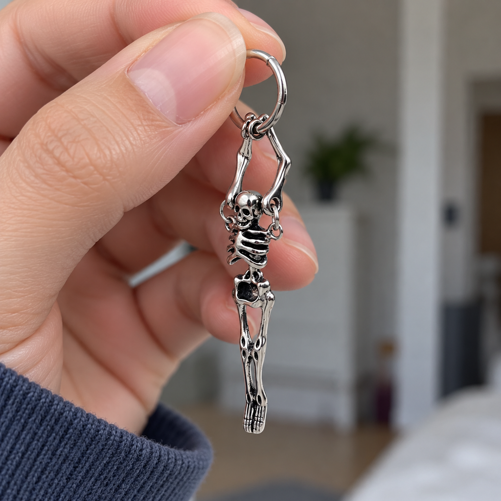 Hanging Skeleton Hoop Earring
