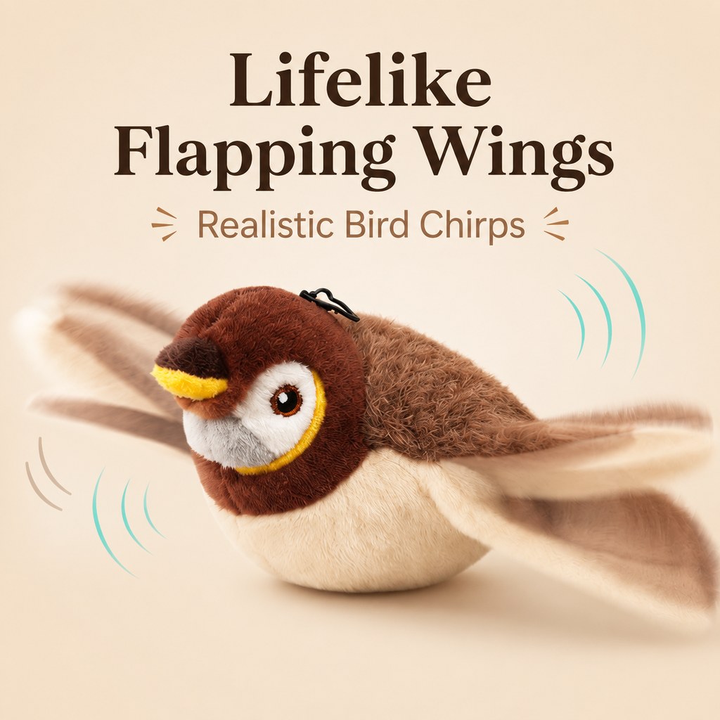 Klmays Rechargeable Flapping Bird Cat Toy for Indoor Cats - Tap-Activated Plush Kicker Toy for Boredom Relief & Hunting Instinct Play