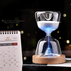 Luminous Remote Control Hourglass – 15-Minute Wooden Base Night Light Timer for Relaxation, Desk Decor & Soothing Ambient Glow