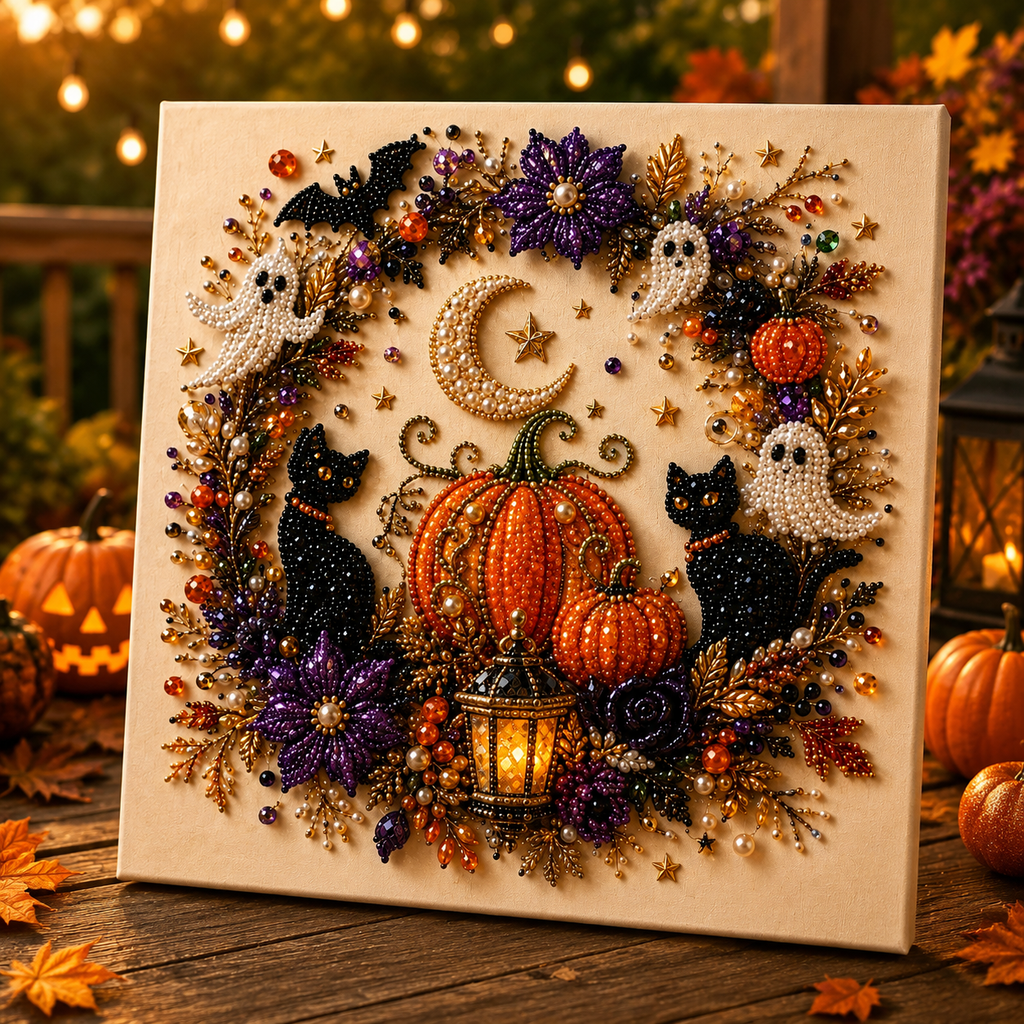 Halloween Ghost Pearl Diamond Painting DIY Art Kit, 3D Bead Craft