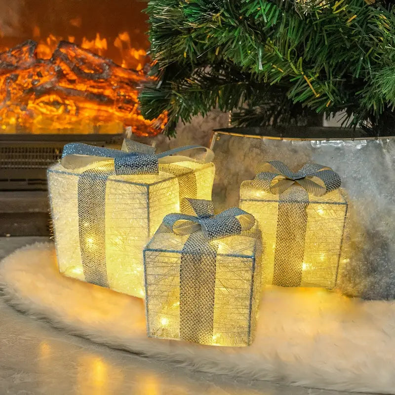 Light-Up Christmas Gift Boxes Set of 3