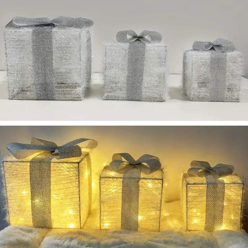 Light-Up Christmas Gift Boxes Set of 3