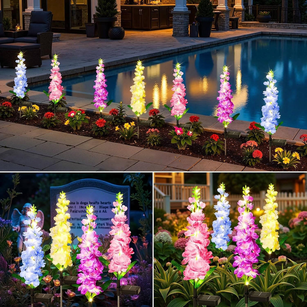 4 Pack Delphinium Solar Flower Lights for Garden Decor