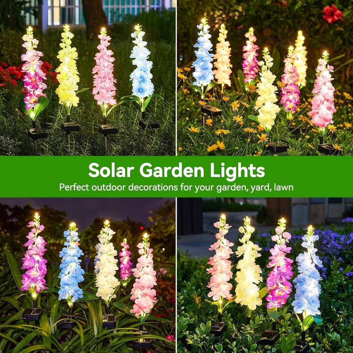 4 Pack Delphinium Solar Flower Lights for Garden Decor