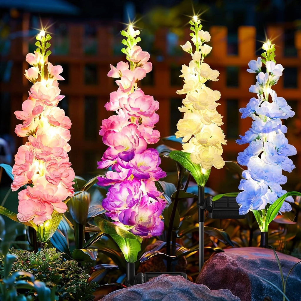 4 Pack Delphinium Solar Flower Lights for Garden Decor