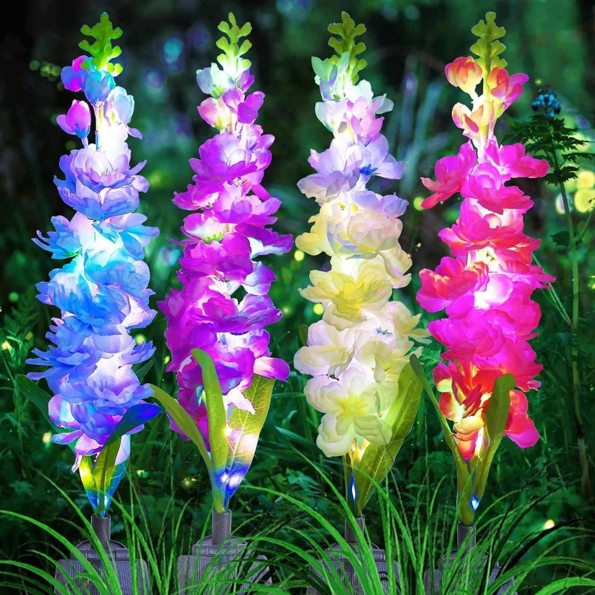 4 Pack Delphinium Solar Flower Lights for Garden Decor