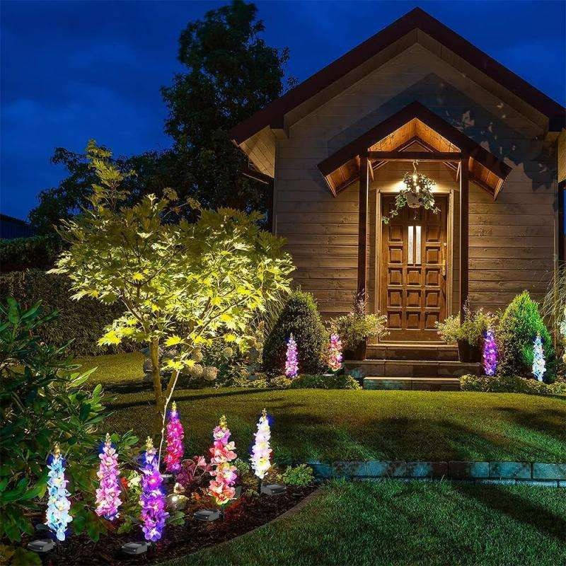4 Pack Delphinium Solar Flower Lights for Garden Decor