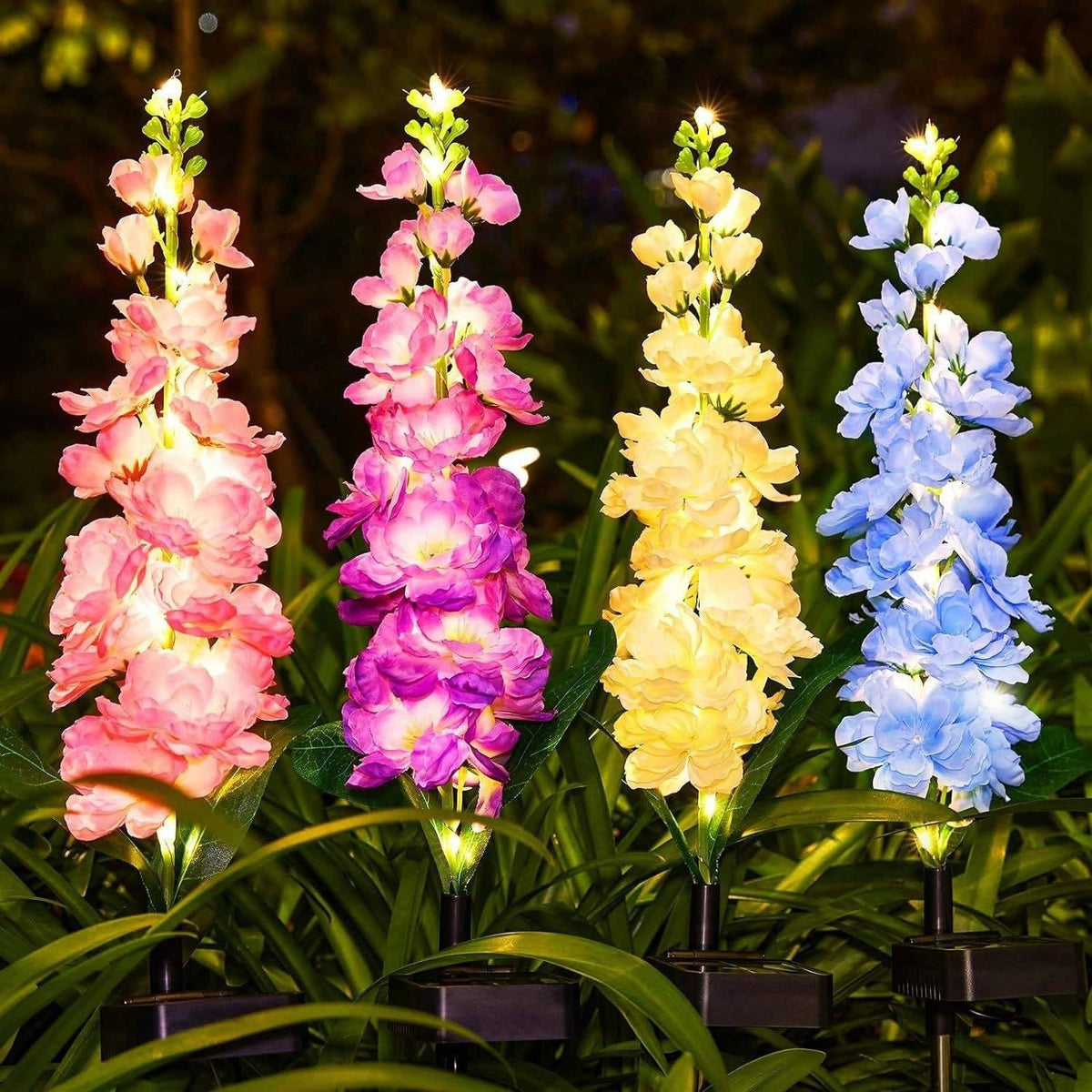 4 Pack Delphinium Solar Flower Lights for Garden Decor
