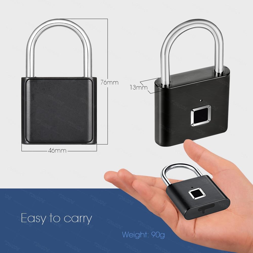 Smart Rechargeable Fingerprint Padlock - Keyless Biometric, Padlock for Gym, Luggage Bags, Locker and Storage