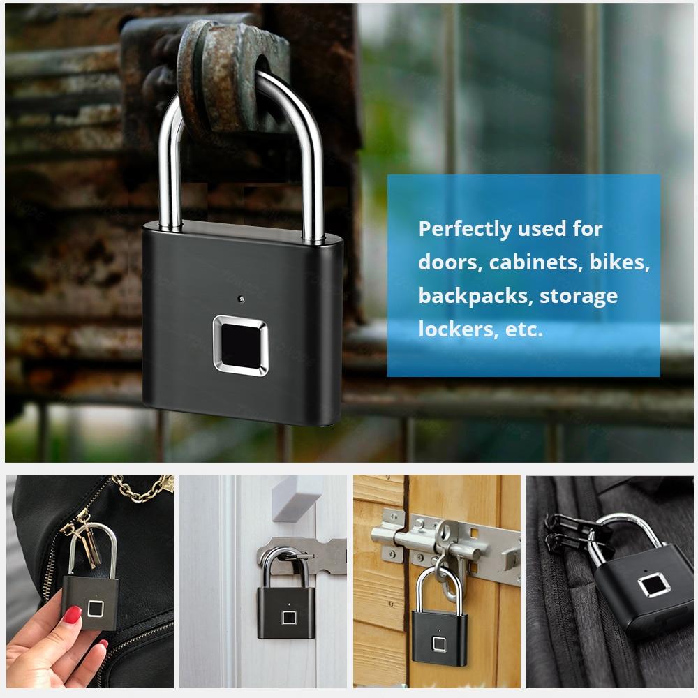 Smart Rechargeable Fingerprint Padlock - Keyless Biometric, Padlock for Gym, Luggage Bags, Locker and Storage