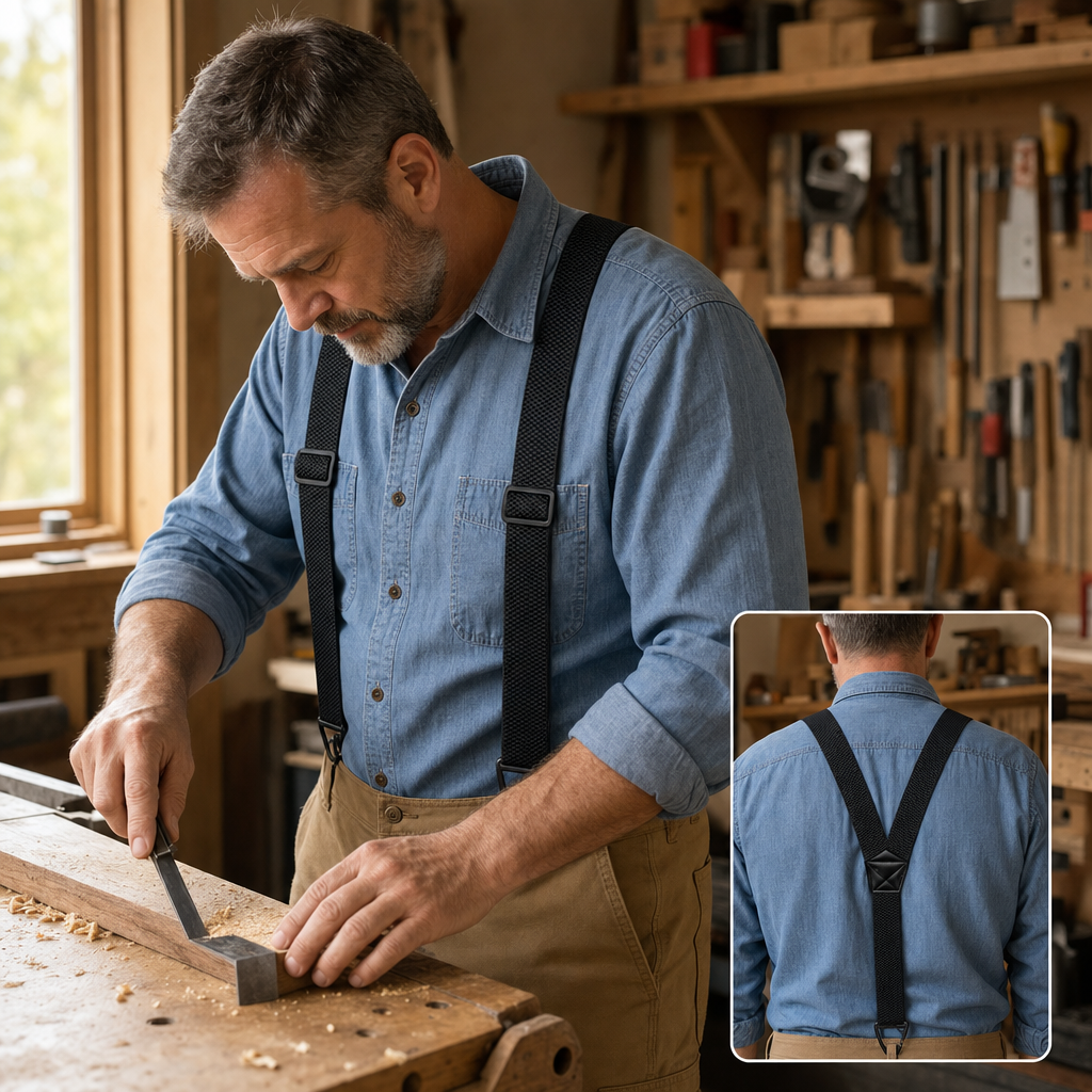 Men's Belt Loop Suspenders - Adjustable Hook Suspenders with 1.5 Inch Straps