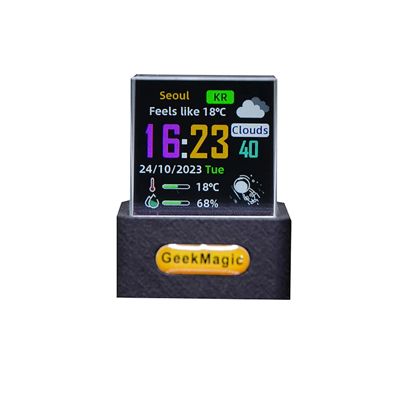 Smart Weather Station with Digital Clock - Glass Cube Holographic Photo Display & Animated GIF Album for Stylish Modern Desktops