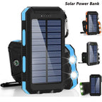 Solar Power Bank with Dual LED Light and Carabiner - USB-Charged Pocket Battery, Solar Panel for Emergency Top-Ups