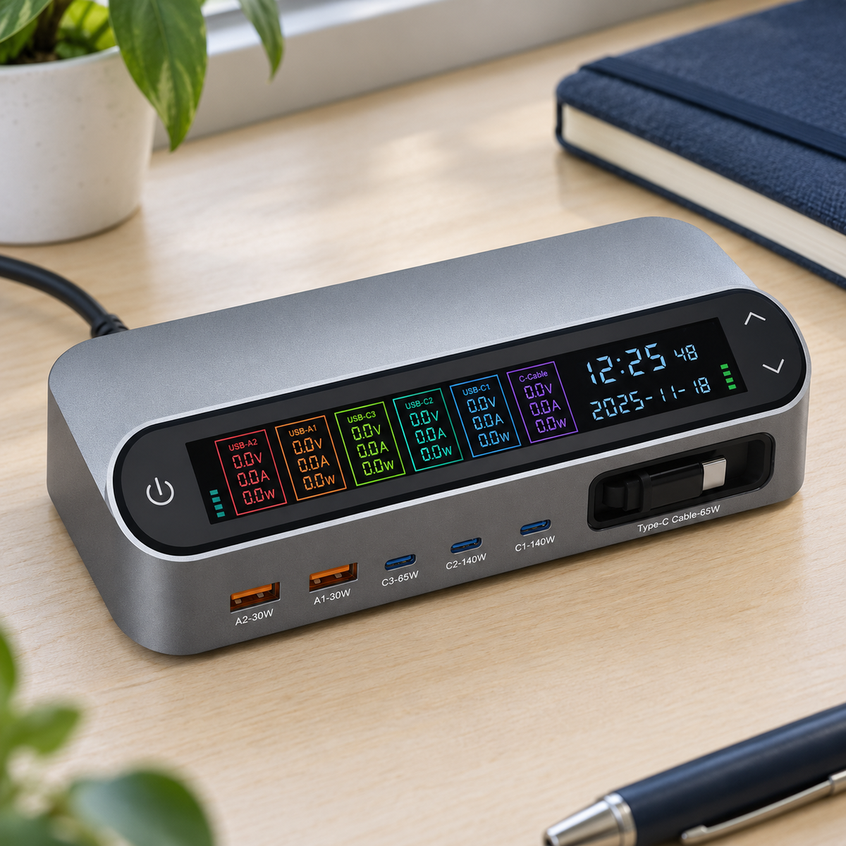 Portline LCD Desktop GaN Charging Station