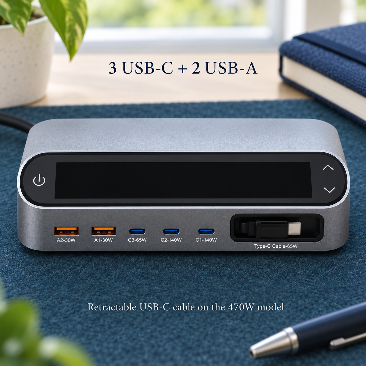 Portline LCD Desktop GaN Charging Station