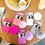 3D NBling Big Eyes With Real Soft Fur Ball Iphone Cases