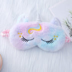 Ladies nan cozy unicorn sleep mask with embroidered eyelashes, soft plush and elastic ruffled ribbon 
Maetiva