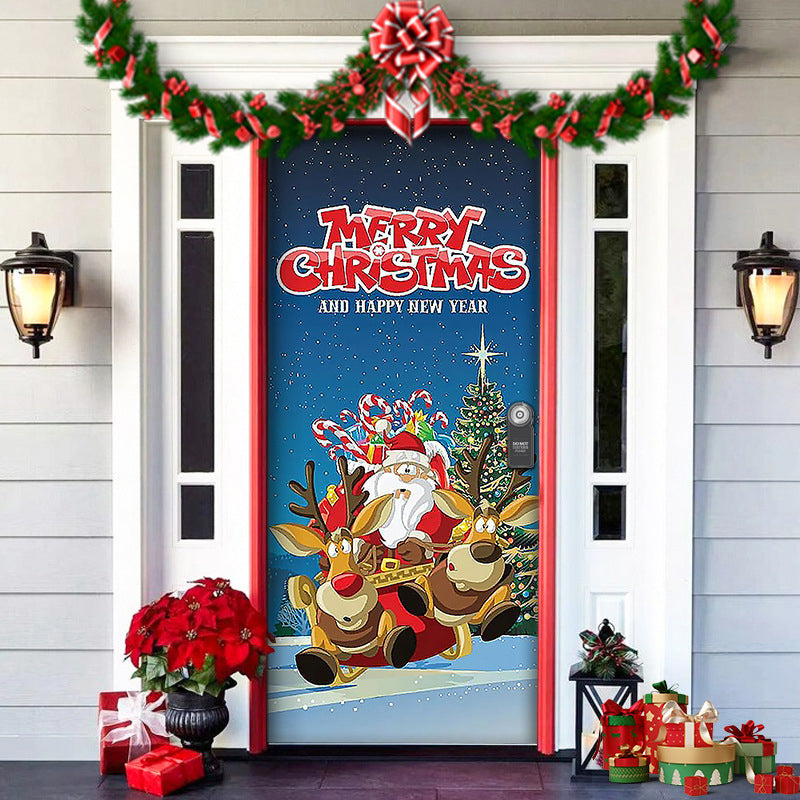 Christmas Door Cover | Fabric Front Door Decoration | Washable & Reusable | 91×203cm