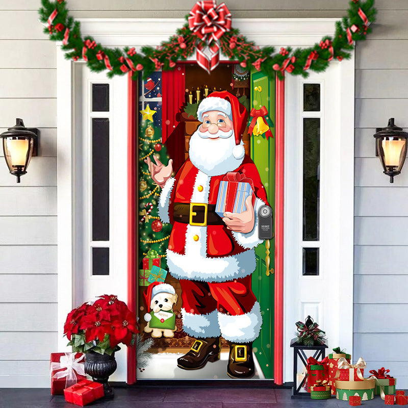 Christmas Door Cover | Fabric Front Door Decoration | Washable & Reusable | 91×203cm