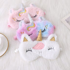Ladies nan cozy unicorn sleep mask with embroidered eyelashes, soft plush and elastic ruffled ribbon 
Maetiva