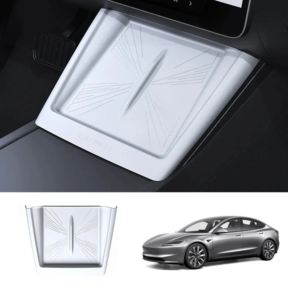 Full-Cover Non-Slip Silicone Wireless Charging Area Mat for Tesla Model Y Juniper 2025+ / Model 3 Highland 2024+