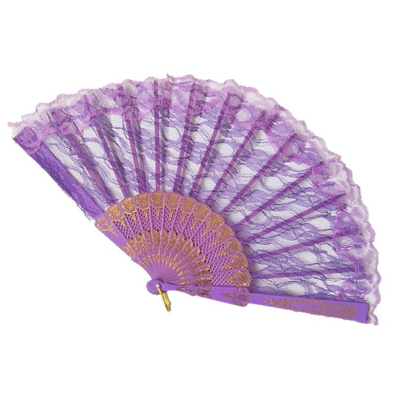 Women's fan made of fine lace with elegant gold embellishment 
Maetiva
