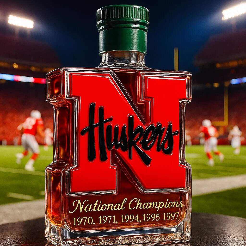 Nebraska Cornhuskers 5-Time National Champions Whiskey Bottle