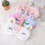 Ladies nan cozy unicorn sleep mask with embroidered eyelashes, soft plush and elastic ruffled ribbon 
Maetiva