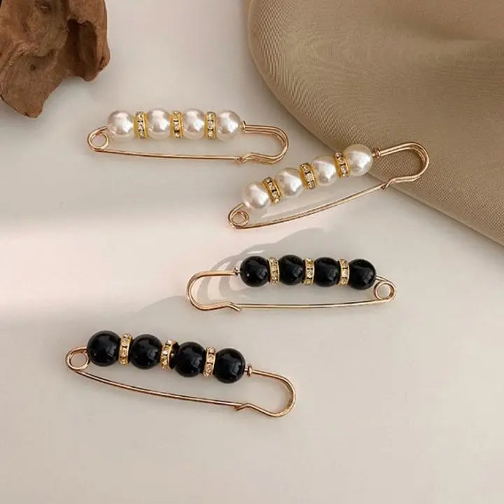 Ahahay | 4 pieces | Elegant safety pin brooch with pearls and rhinestones