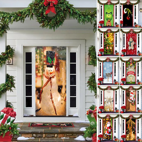 Christmas Door Cover | Fabric Front Door Decoration | Washable & Reusable | 91×203cm