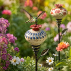 Vintage Ceramic Hummingbird Feeder Garden Stake