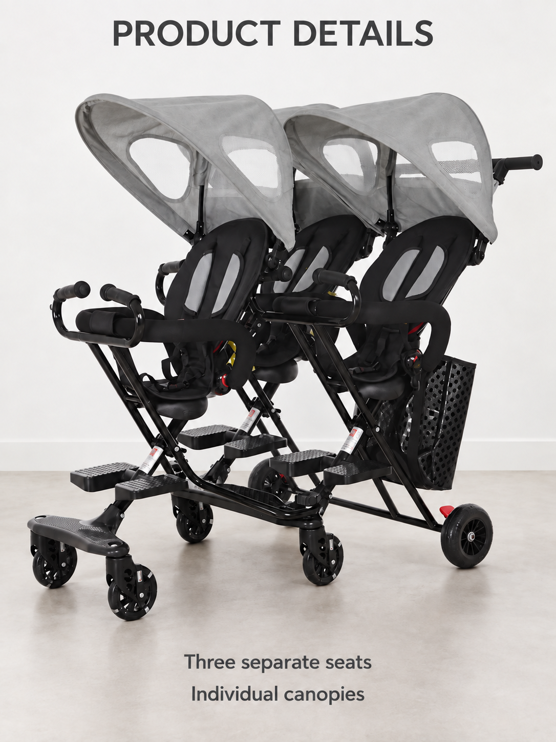 Trio Trek Folding Triple Baby Stroller