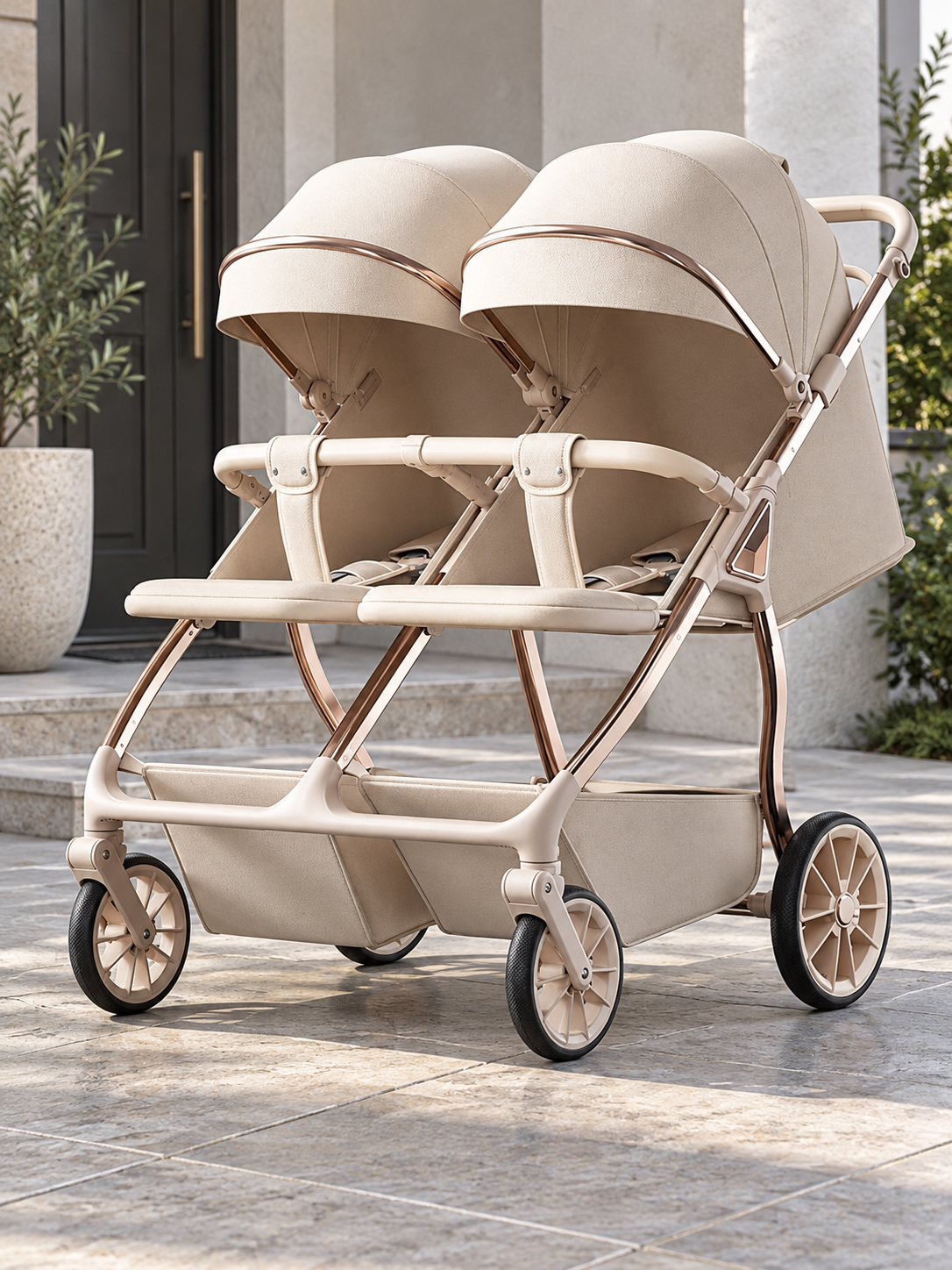 Twin Venture One-Click Folding Double Baby Stroller