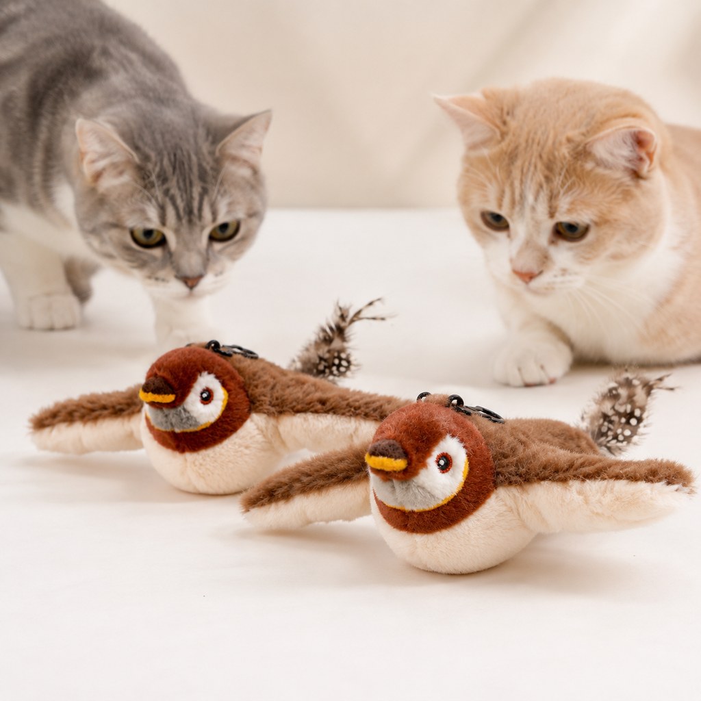 Klmays Rechargeable Flapping Bird Cat Toy for Indoor Cats - Tap-Activated Plush Kicker Toy for Boredom Relief & Hunting Instinct Play