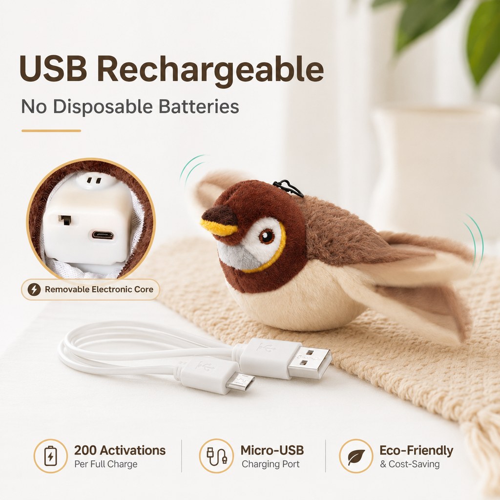 Klmays Rechargeable Flapping Bird Cat Toy for Indoor Cats - Tap-Activated Plush Kicker Toy for Boredom Relief & Hunting Instinct Play